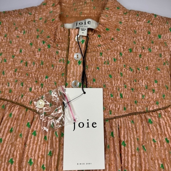 Joie Women’s Small Joesa Smocked Mock Turtleneck Orange Striped Sleeveless Top - Picture 5 of 10